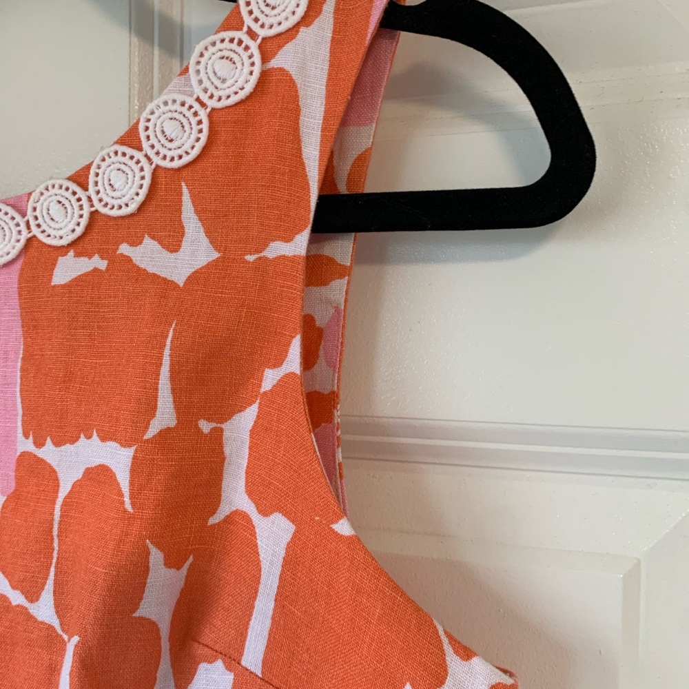 Lilly Pulitzer Pink Coral Sleeveless Mini Dress Giraffe Animal Print‎ Linen Sz 6 - Picture 5 of 15